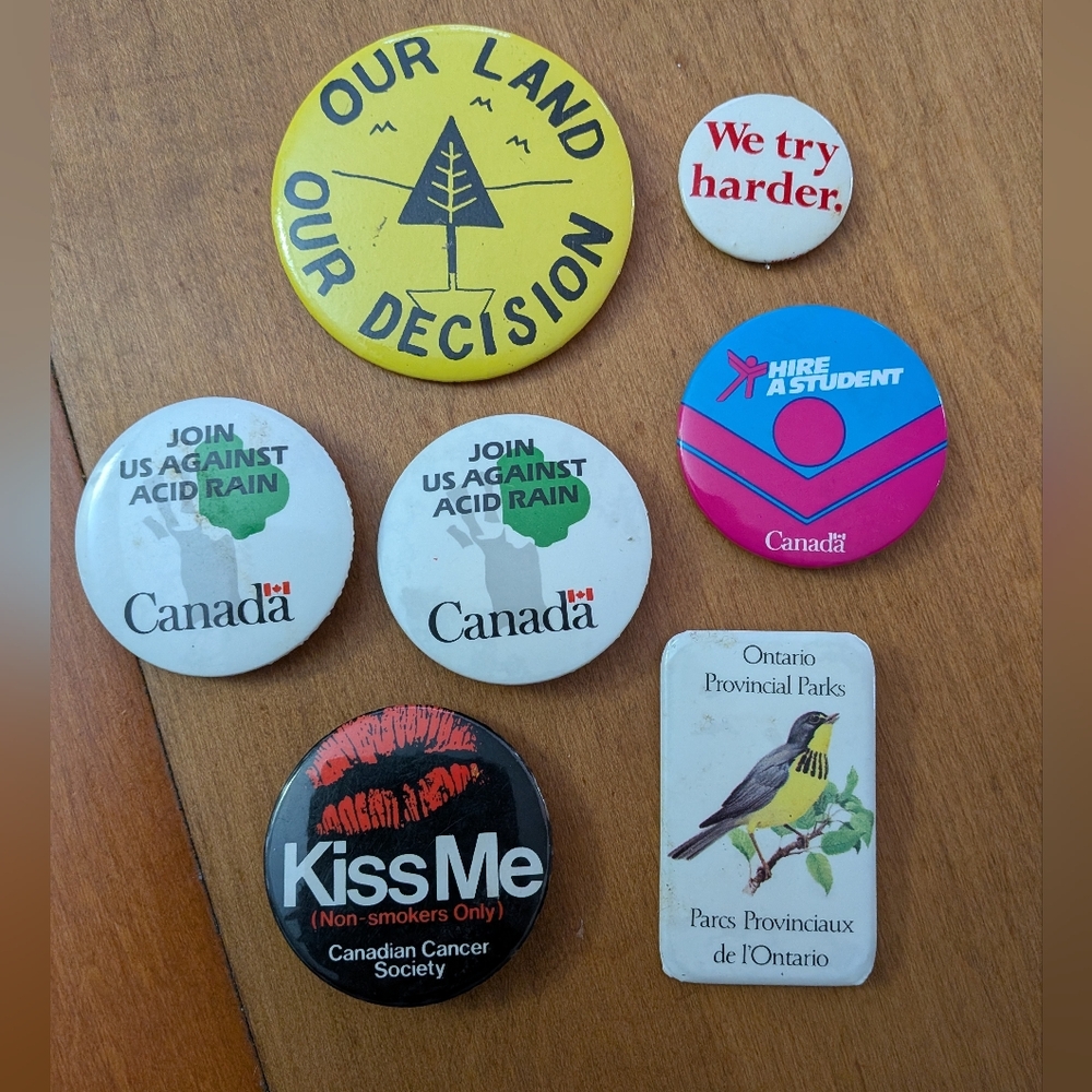 Vintage Made In Canada Buttons - Set Of 7, GOC, CCS, Environmental, Advertising